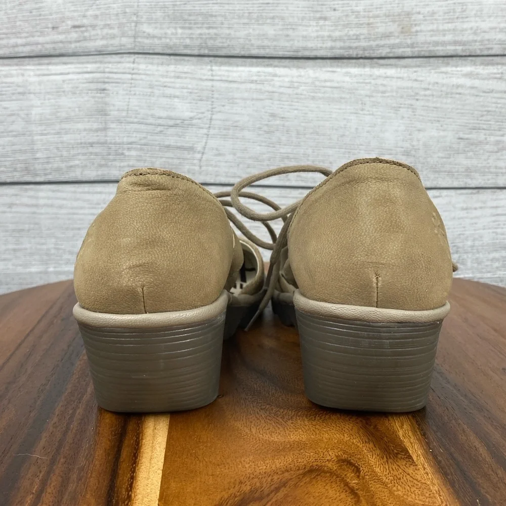 Fly London Poma Tan Nubuck Leather Lace Up Wedges Women’s Shoe Size 8.5 EU 39